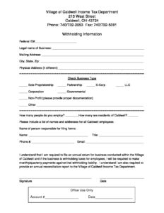 WITHHOLDING INFORMATION WORKSHEET | Village of Caldwell